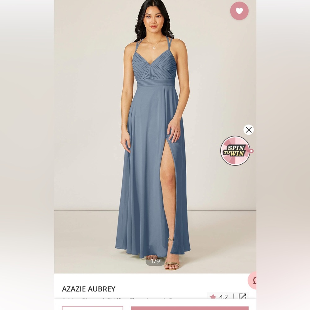 Azazie Aubrey Blue Spaghetti-Strap Slit Maxi Dress